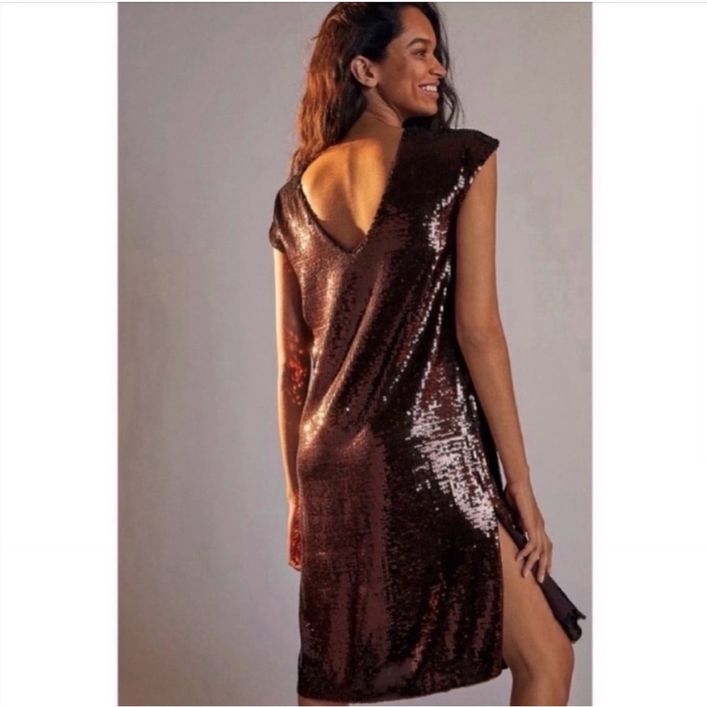 Maeve Anthropologie Sequin Dress Brown Kara evening women’s size s small